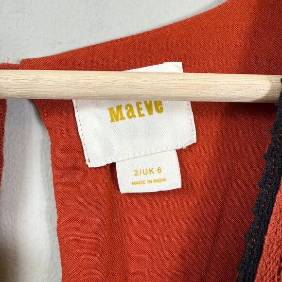 Maeve Anthropologie Desert Embroidered Jumpsuit Women's 2 Orange Wide Leg Crop - Picture 10 of 16